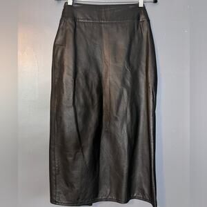 Vintage Cedars 100% Leather Black Midi Pencil Skirt | Size 8